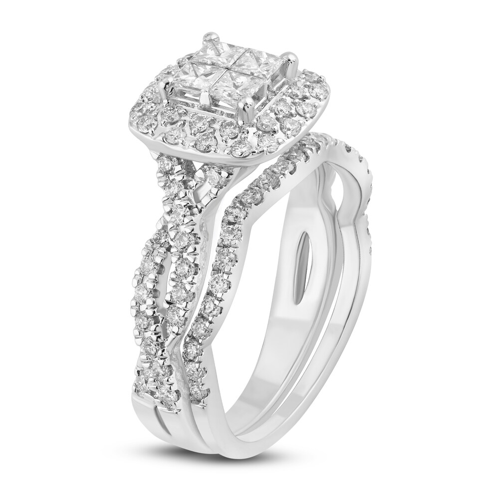 Diamond Bridal Set 1-1/5 ct tw Princess/Round 14K White Gold HJvoVWT4