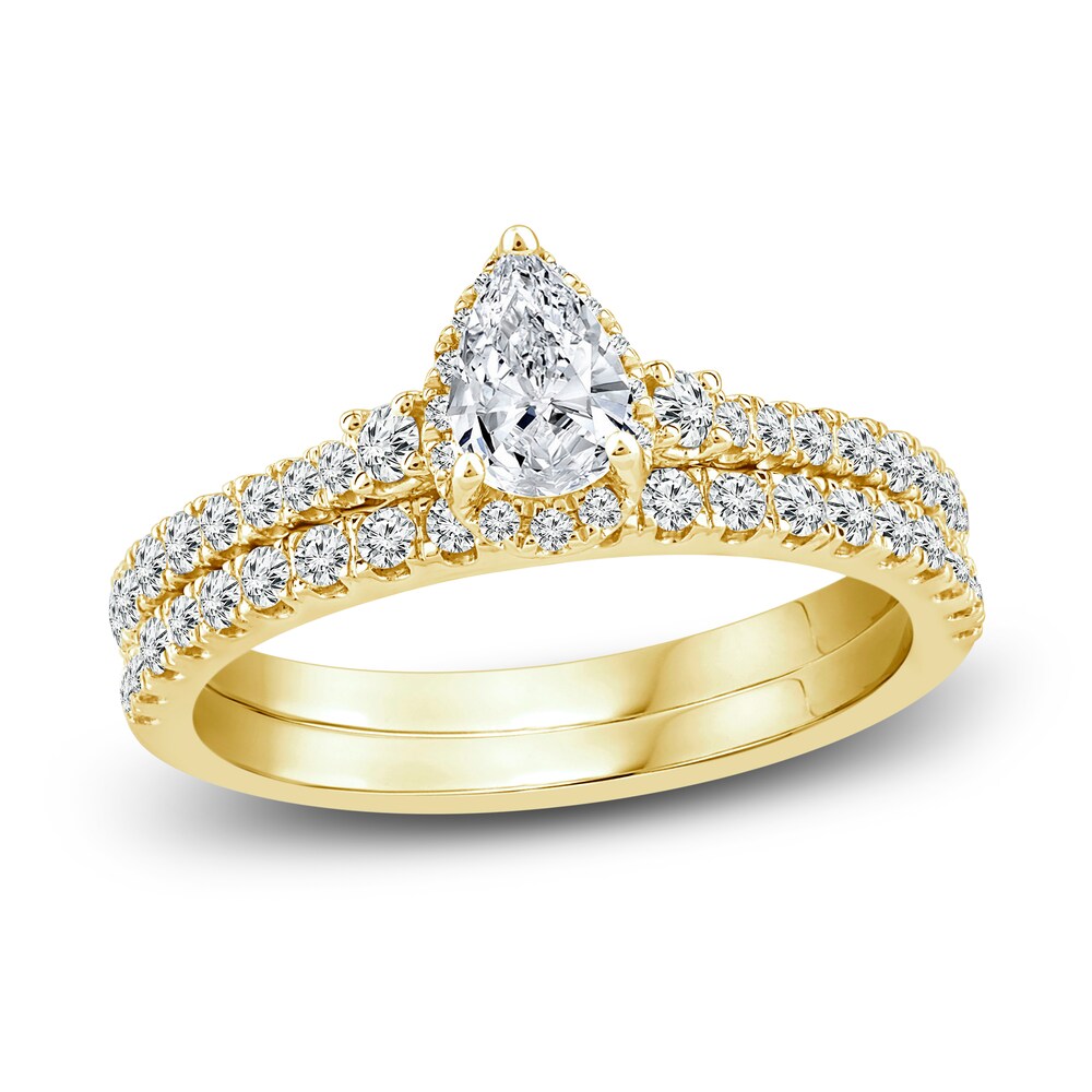 Diamond Halo Bridal Set 1 ct tw Pear/Round 14K Yellow Gold HNQ6LUH2 [HNQ6LUH2]