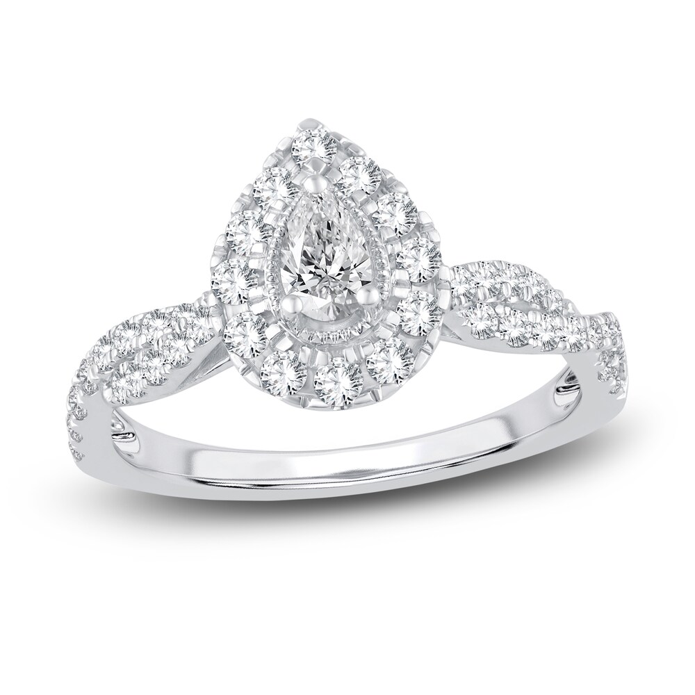 Diamond Halo Engagement Ring 3/4 ct tw Pear/Round 14K White Gold HO2Zw7ip [HO2Zw7ip]