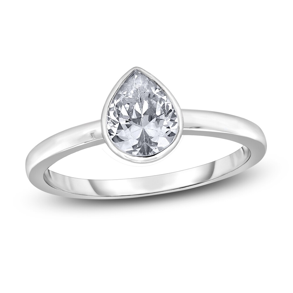 Diamond Solitaire Engagement Ring 1-1/2 ct tw Bezel-Set Pear-cut 14K White Gold (I2/I) HSO3t529