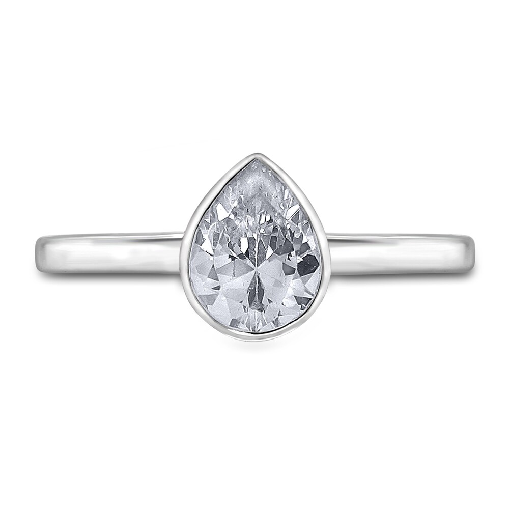 Diamond Solitaire Engagement Ring 1-1/2 ct tw Bezel-Set Pear-cut 14K White Gold (I2/I) HSO3t529