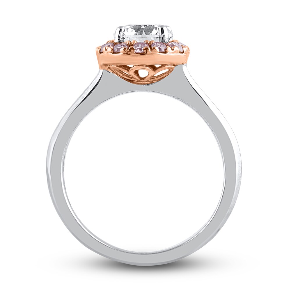 Natural Pink & White Diamond Engagement Ring 1-1/3 ct tw Round 14K Two-Tone Gold HYfQnRkU