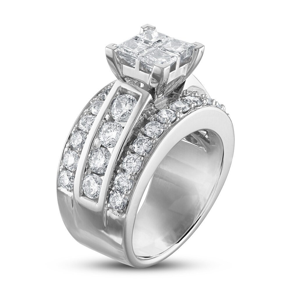 Diamond Engagement Ring 3-1/2 ct tw Princess/Round 14K White Gold HjPKHwG2