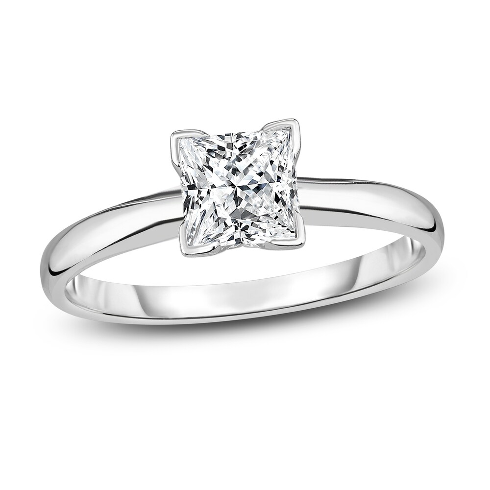 Diamond Solitaire Engagement Ring 5/8 ct tw Princess 14K White Gold (I2/I) HkfaGPH0 [HkfaGPH0]