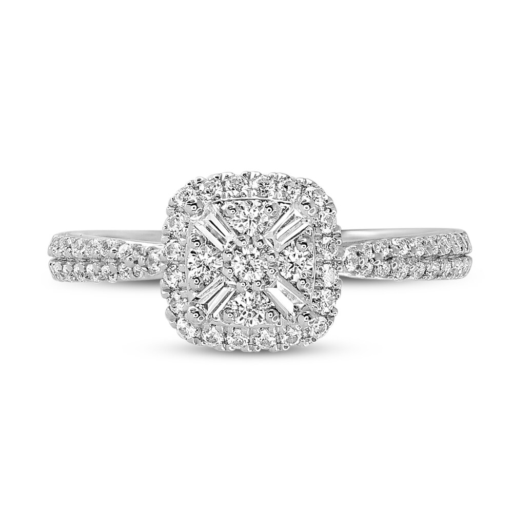 Diamond Engagement Ring 3/4 ct tw Round/Baguette 14K White Gold HkzMa3R0