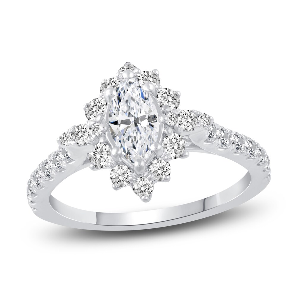 Diamond Halo Engagement Ring 1-1/4 ct tw Marquise/Round 14K White Gold I3J6J1An