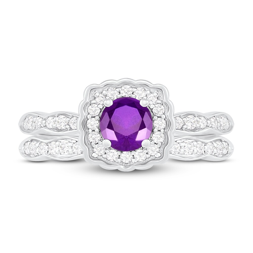 Natural Amethyst Bridal Set 1/5 ct tw Diamonds 14K White Gold I9gkasLA