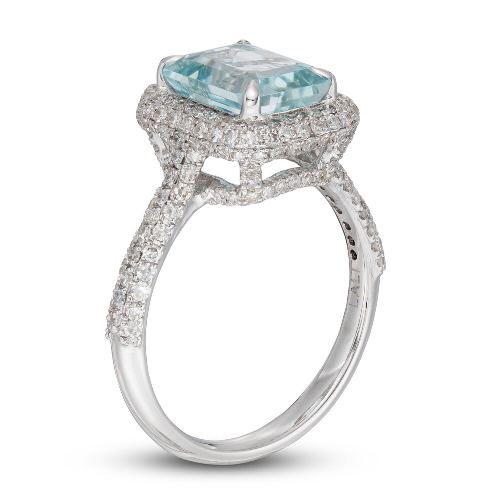 LALI Jewels Natural Aquamarine Engagement Ring 7/8 ct tw Diamonds 14K White Gold IUcBu5pY