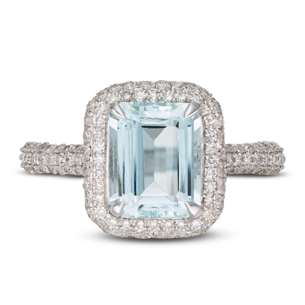 LALI Jewels Natural Aquamarine Engagement Ring 7/8 ct tw Diamonds 14K White Gold IUcBu5pY