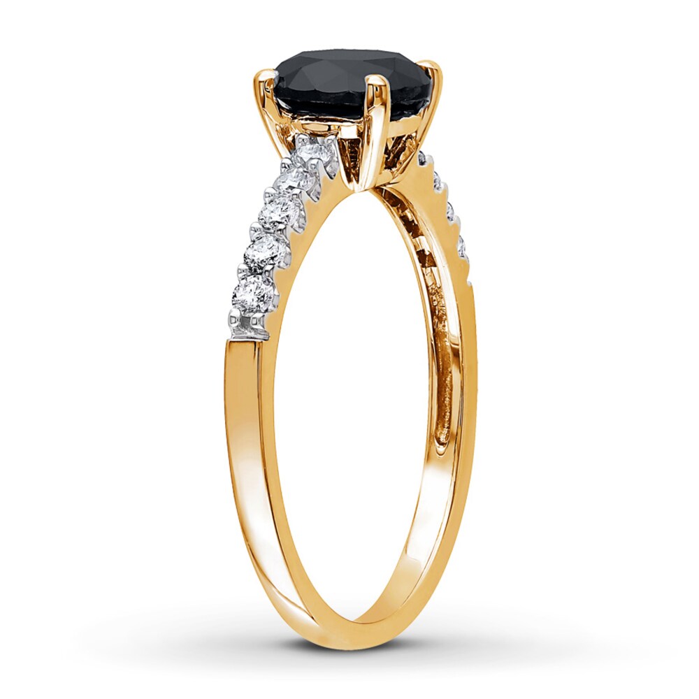 Black Diamond Engagement Ring 1-1/5 ct tw Round 14K Yellow Gold JCWK3hcG