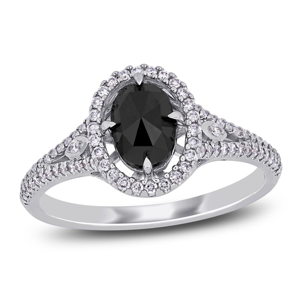 Black & White Diamond Engagement Ring 1-1/4 ct tw Oval/Round 14K White Gold JXqPL2WQ [JXqPL2WQ]