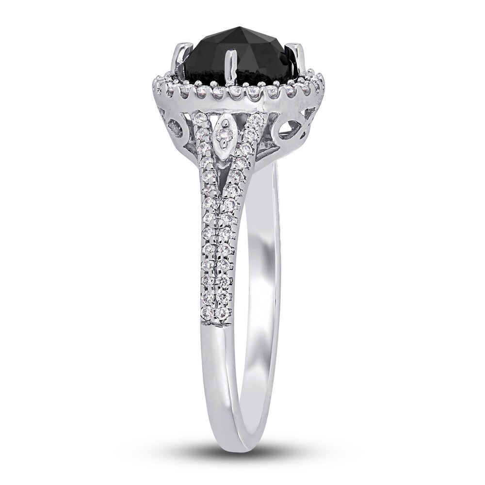 Black & White Diamond Engagement Ring 1-1/4 ct tw Oval/Round 14K White Gold JXqPL2WQ