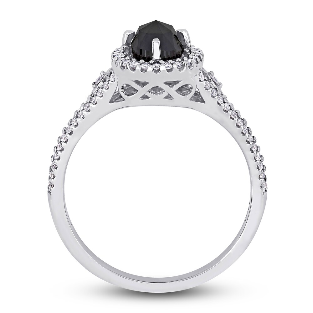 Black & White Diamond Engagement Ring 1-1/4 ct tw Oval/Round 14K White Gold JXqPL2WQ