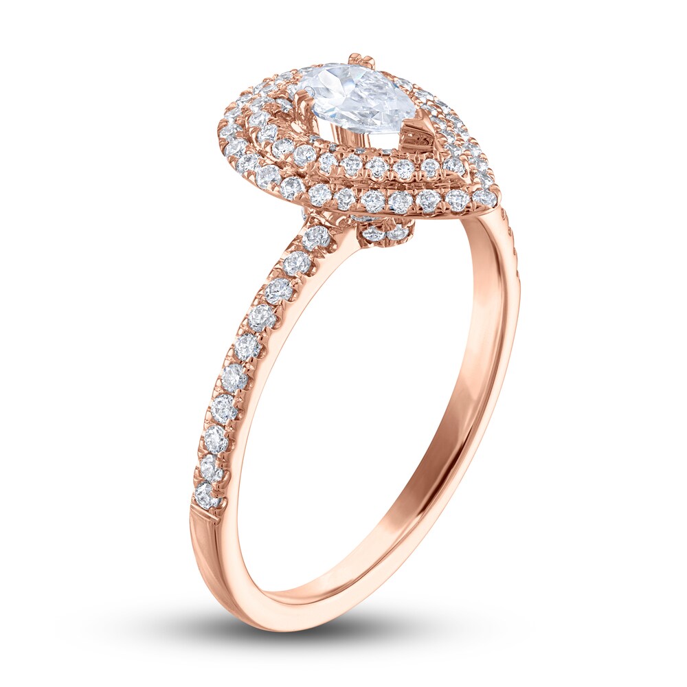 Diamond Engagement Ring 3/4 ct tw Pear/Round 14K Rose Gold JfSzqiZG