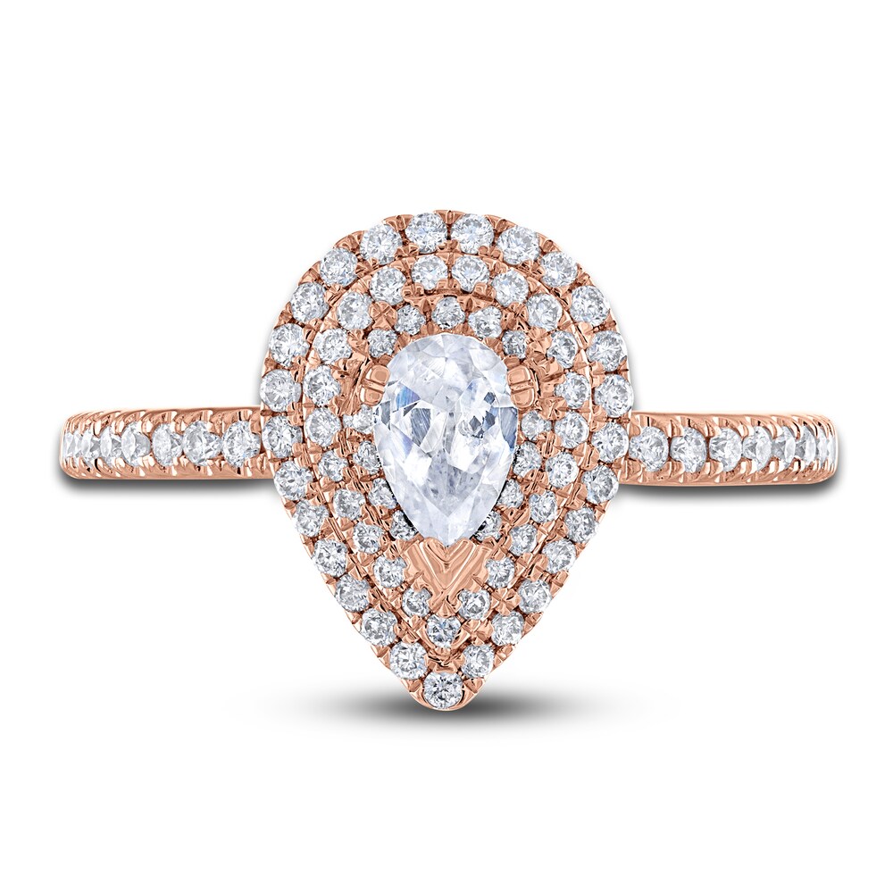 Diamond Engagement Ring 3/4 ct tw Pear/Round 14K Rose Gold JfSzqiZG