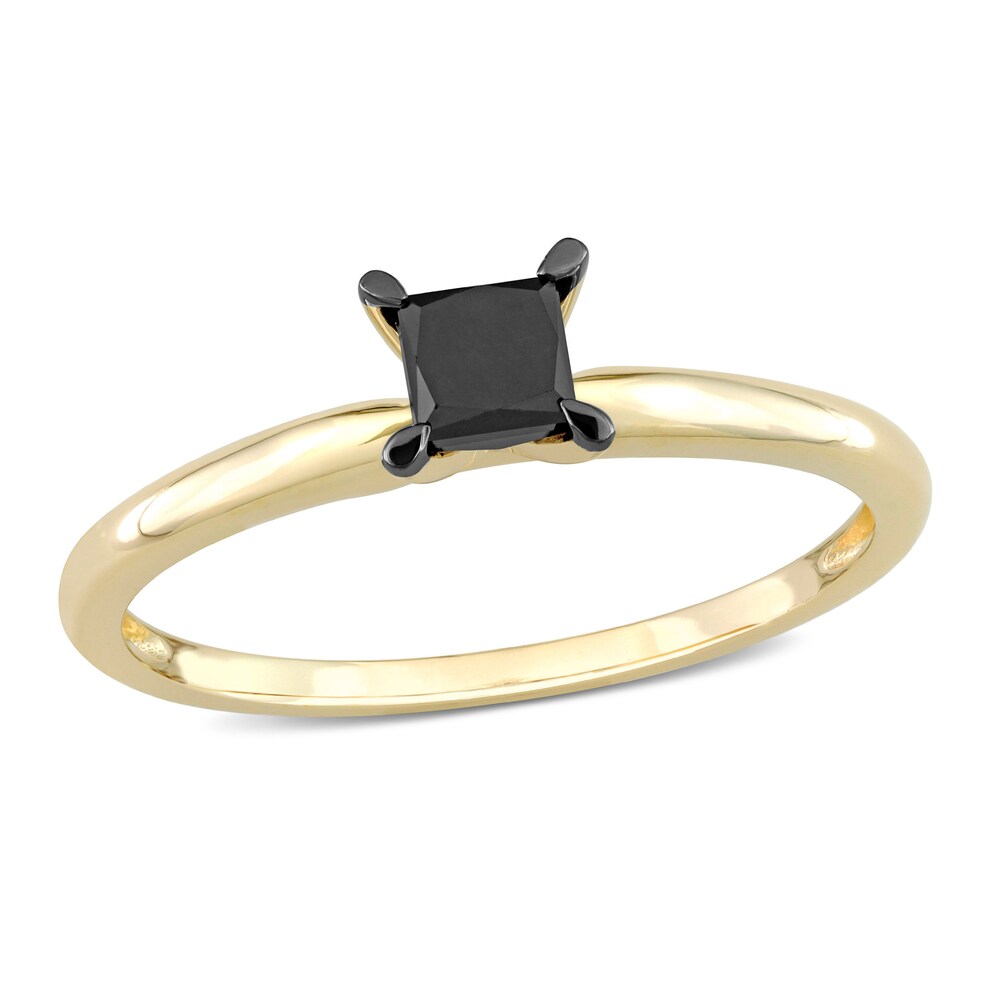 Black Diamond Solitaire Engagement Ring 1/2 ct tw Princess-cut 14K Yellow Gold JrMoEF6l [JrMoEF6l]