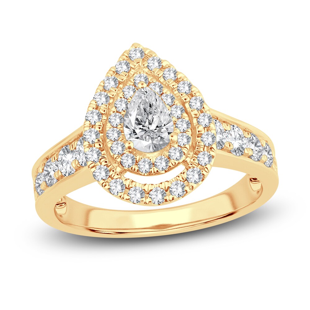 Diamond Double Halo Engagement Ring 1-1/3 ct tw Pear/Round 14K Yellow Gold KBEHnSuo