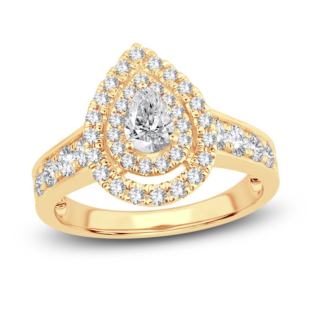 Diamond Double Halo Engagement Ring 1-1/3 ct tw Pear/Round 14K Yellow Gold KBEHnSuo [KBEHnSuo]