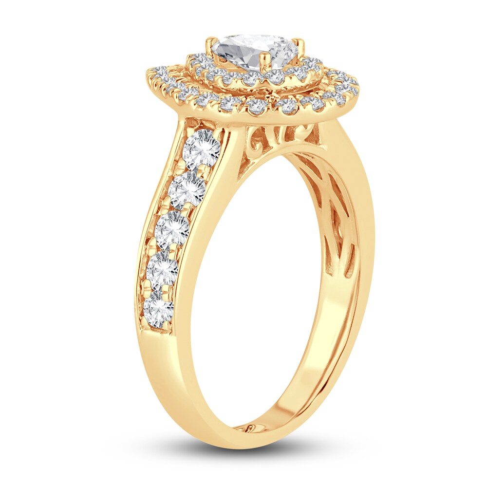 Diamond Double Halo Engagement Ring 1-1/3 ct tw Pear/Round 14K Yellow Gold KBEHnSuo