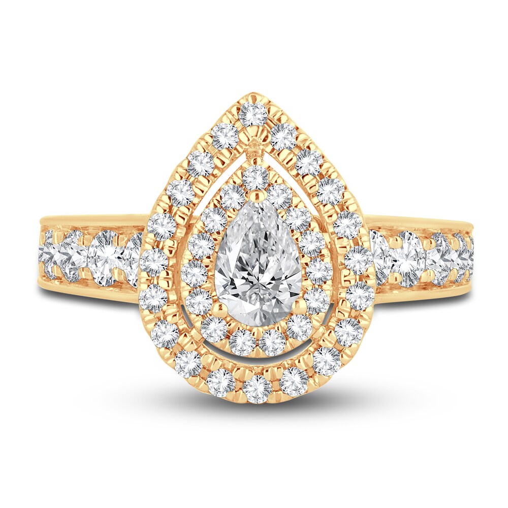 Diamond Double Halo Engagement Ring 1-1/3 ct tw Pear/Round 14K Yellow Gold KBEHnSuo