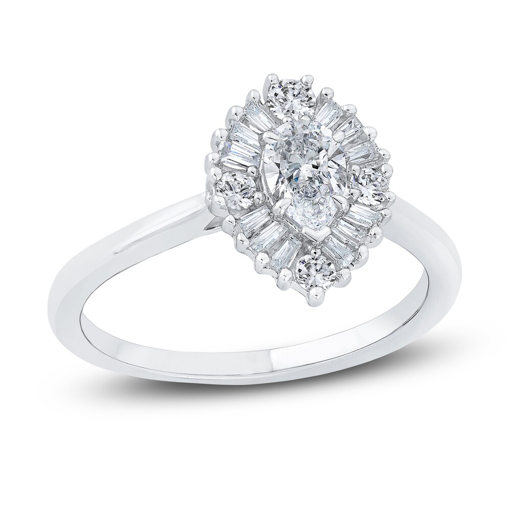 Diamond Engagement Ring 3/4 ct tw Pear-shaped/Round/Baguette 14K White Gold Kcqc4vpJ [Kcqc4vpJ]