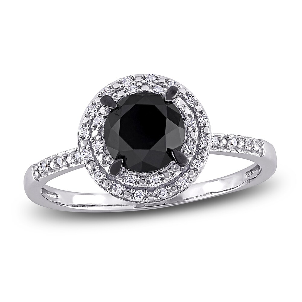 Black & White Diamond Halo Engagement Ring 1-5/8 ct tw Round 14K White Gold LOfi0wJQ