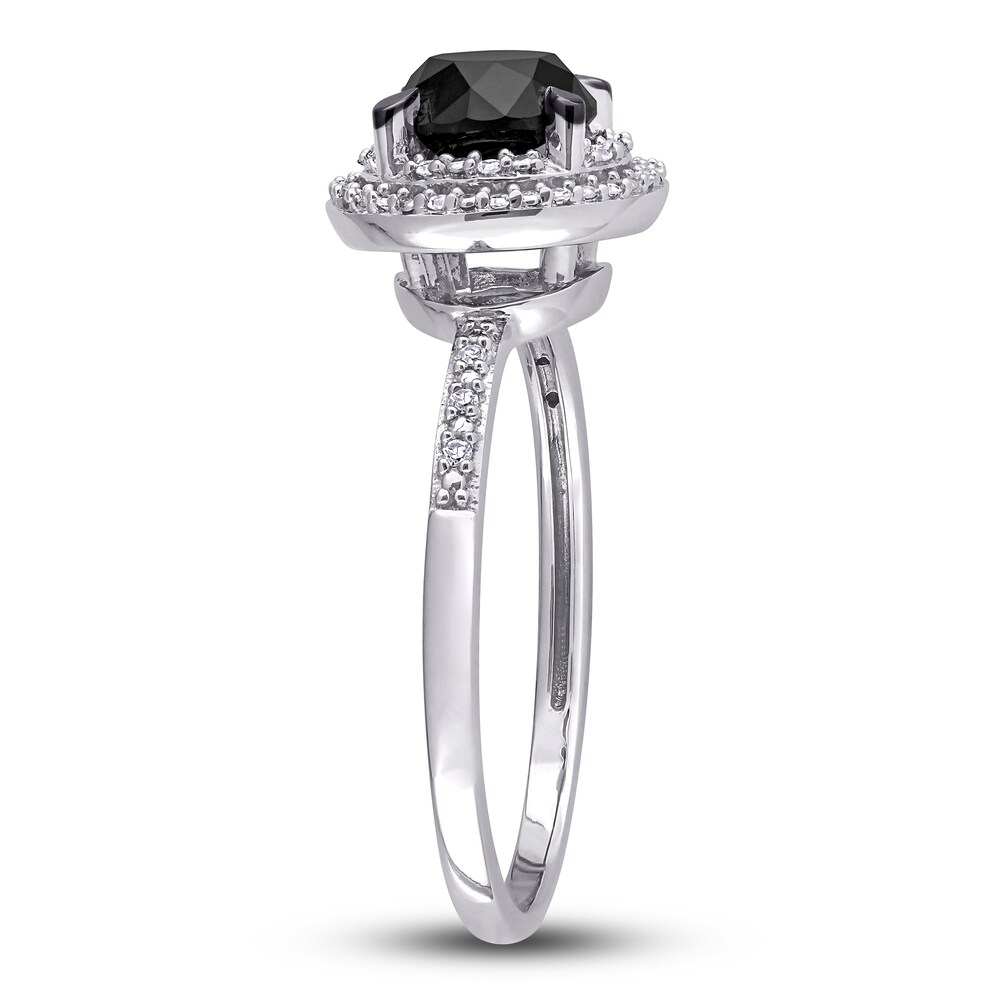 Black & White Diamond Halo Engagement Ring 1-5/8 ct tw Round 14K White Gold LOfi0wJQ