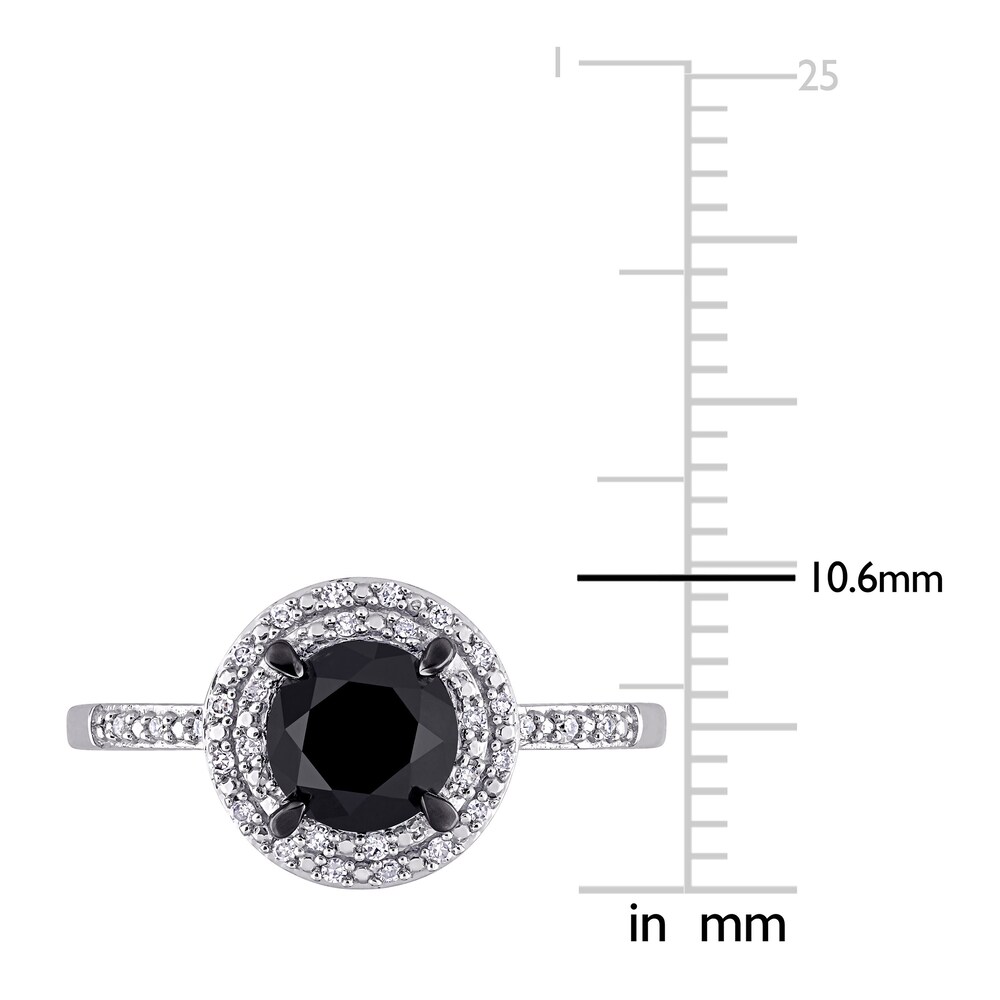 Black & White Diamond Halo Engagement Ring 1-5/8 ct tw Round 14K White Gold LOfi0wJQ