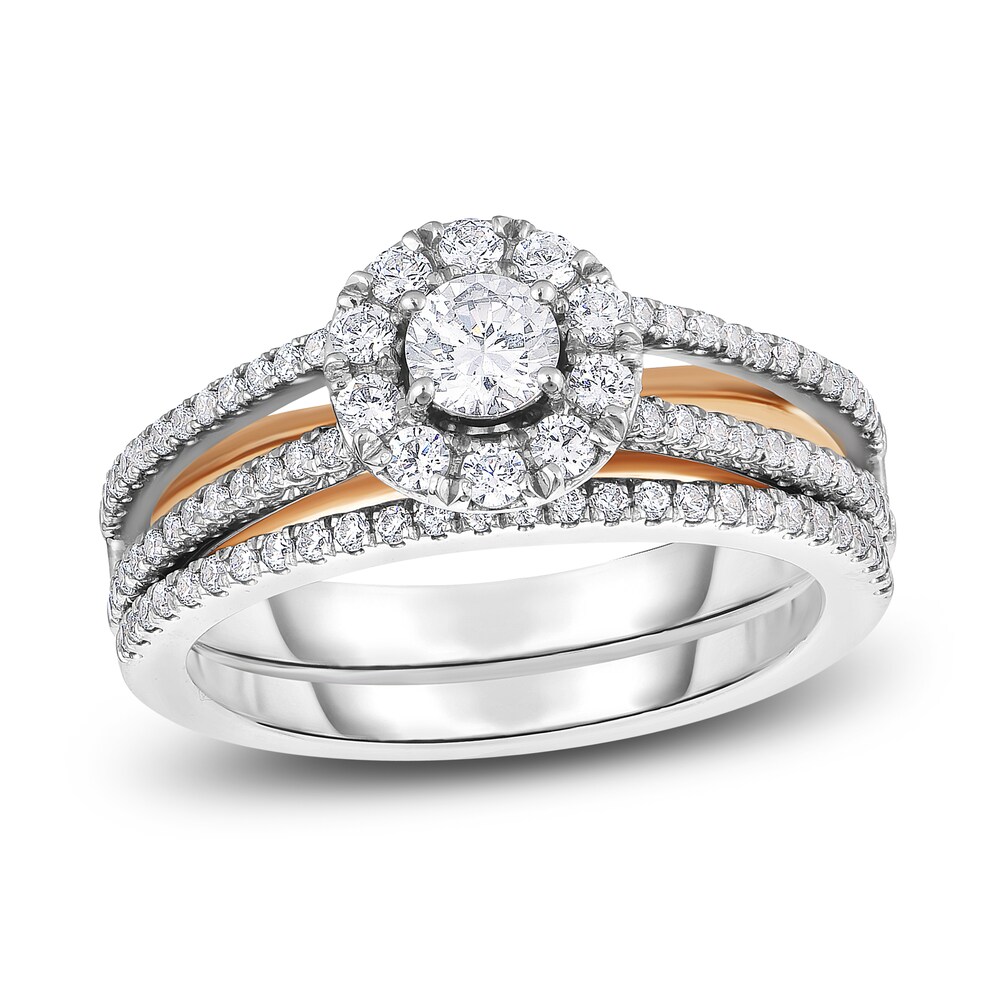 Diamond Halo Engagement Ring 3/4 ct tw Round 14K Two-Tone Gold LWRs7yb4