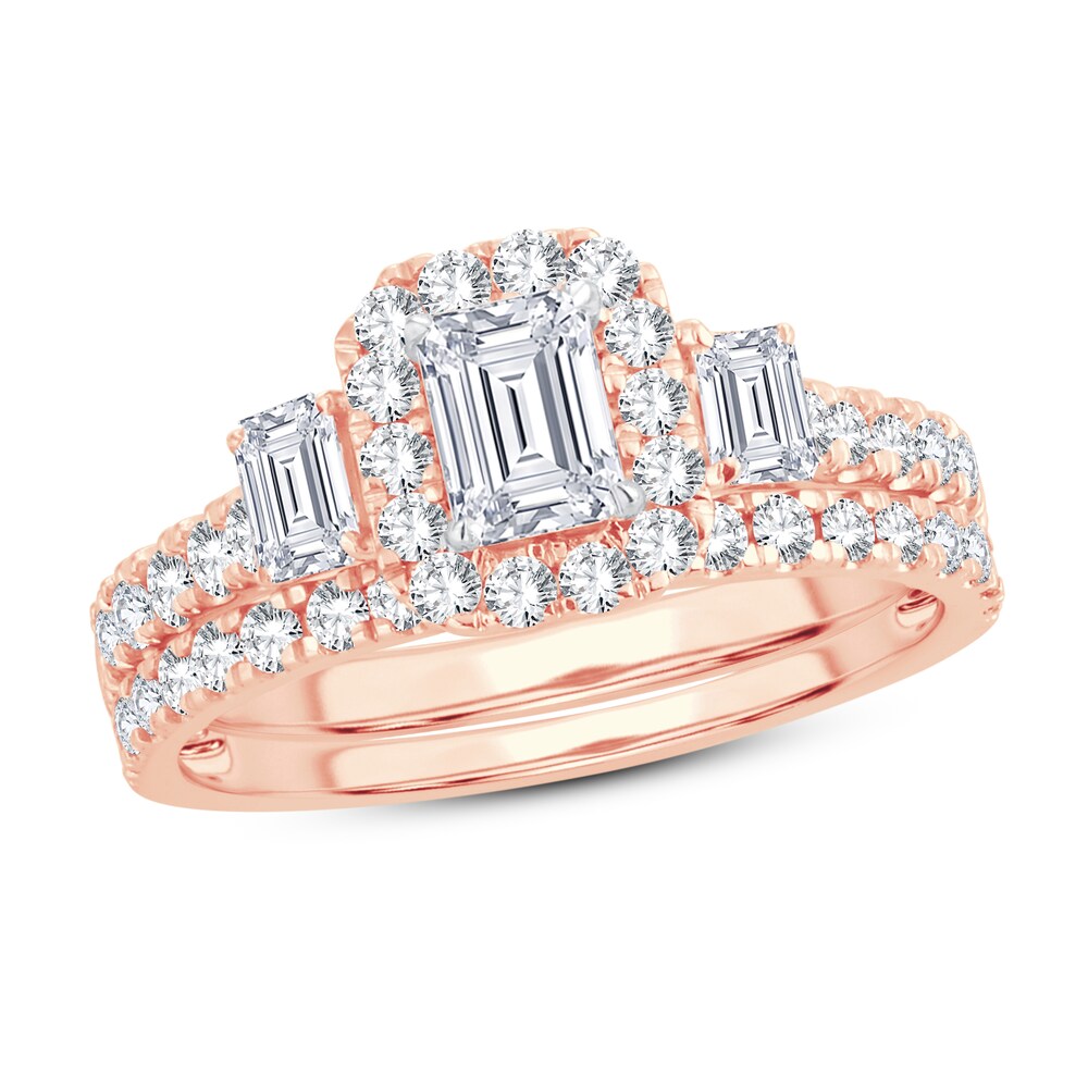 Diamond Bridal Set 1-1/2 ct tw Emerald/Round-cut 14K Rose Gold LdO8wctJ [LdO8wctJ]