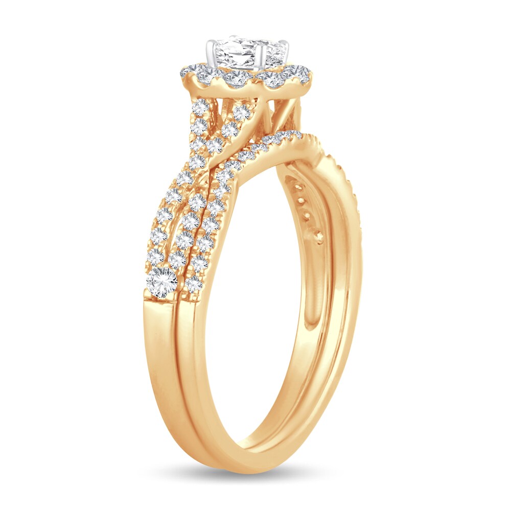 Diamond Bridal Set 3/4 ct tw Oval/Round-cut 14K Yellow Gold MklvtDGh