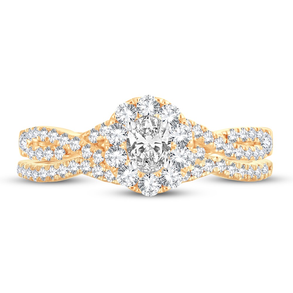 Diamond Bridal Set 3/4 ct tw Oval/Round-cut 14K Yellow Gold MklvtDGh