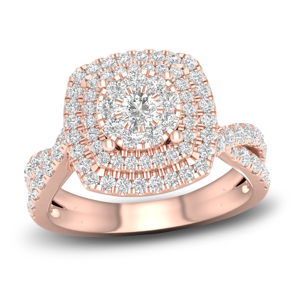 Diamond Double Halo Engagement Ring 1-1/3 ct tw Round 14K Rose Gold MlxJG7KK [MlxJG7KK]