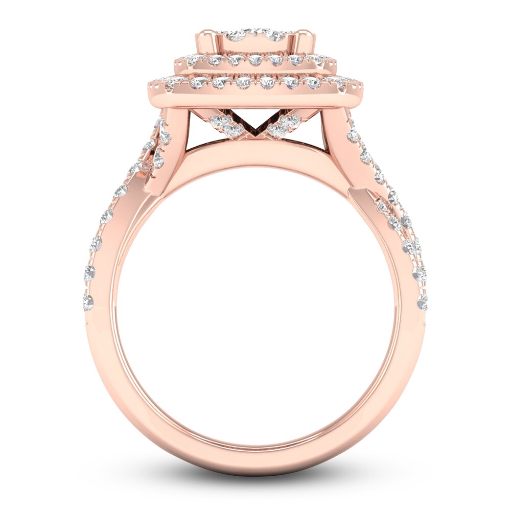 Diamond Double Halo Engagement Ring 1-1/3 ct tw Round 14K Rose Gold MlxJG7KK