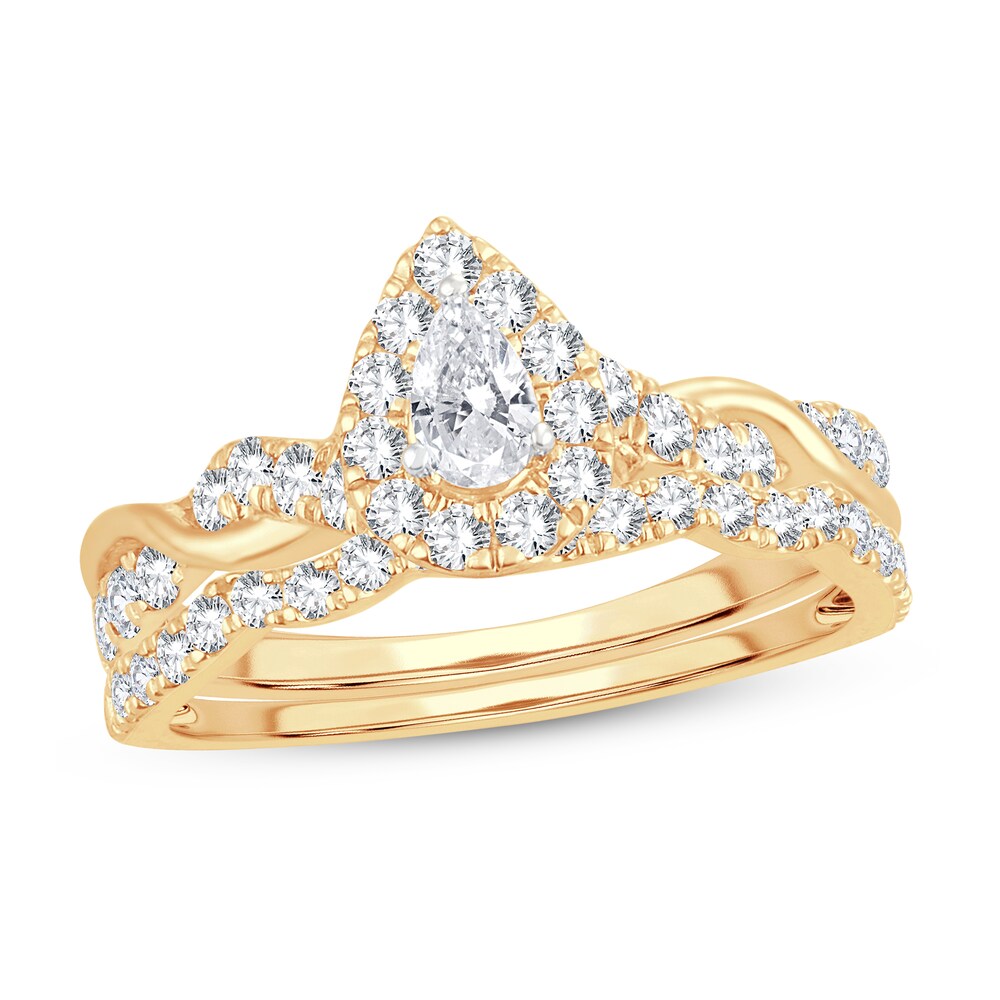 Diamond Bridal Set 1 ct tw Pear-shaped/Round-cut 14K Yellow Gold Mti1yqOG [Mti1yqOG]