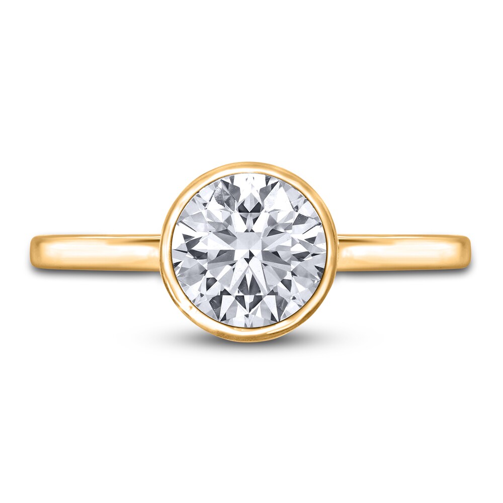 Diamond Solitaire Engagement Ring 3/4 ct tw Bezel-Set Round 14K Yellow Gold (I2/I) MuM797fd