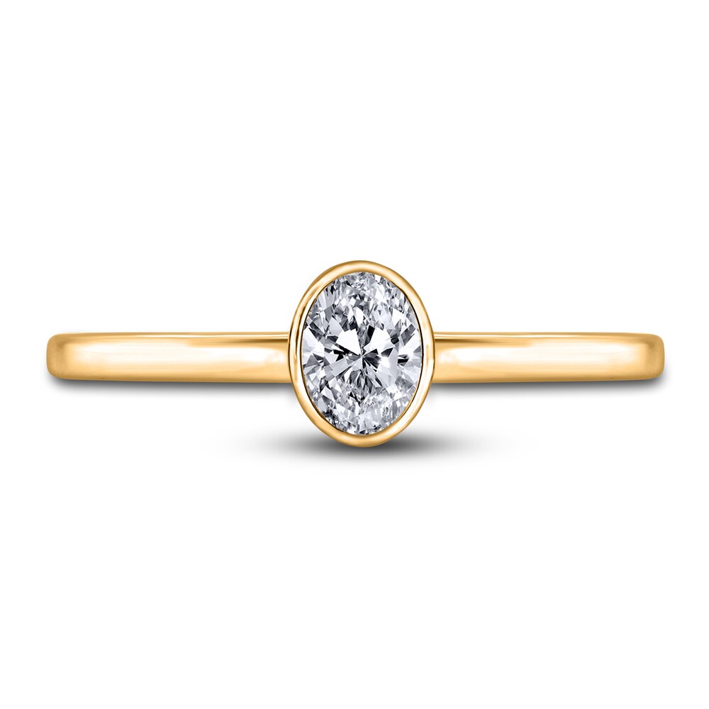 Diamond Solitaire Engagement Ring 1/2 ct tw Bezel-Set Oval 14K Yellow Gold (I2/I) MxCsELaJ