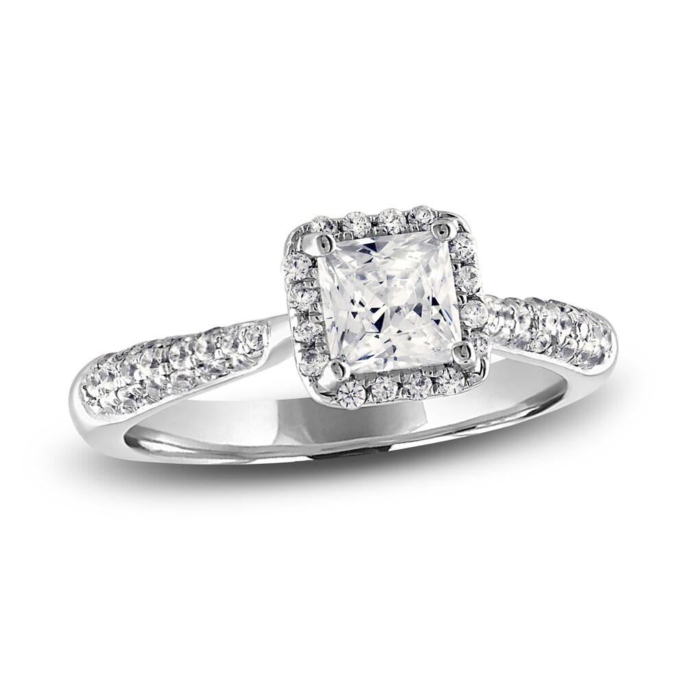 Diamond Halo Engagement Ring 1-1/6 ct tw Princess/Round 14K White Gold MzhZU9KF [MzhZU9KF]