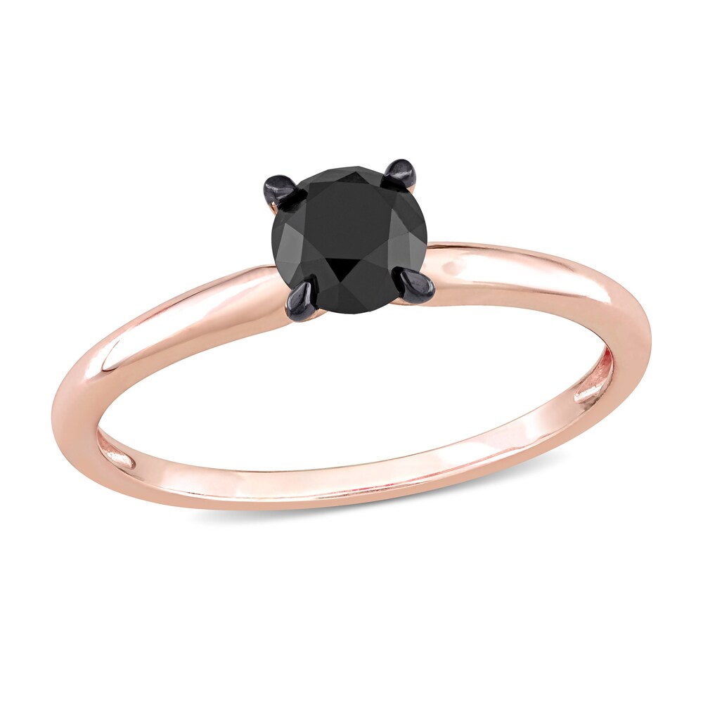 Black Diamond Solitaire Engagement Ring 3/4 ct tw Round-cut 14K Rose Gold NSvIizZV