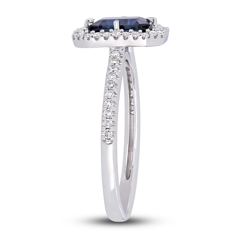 Natural Blue Sapphire Halo Engagement Ring 1/4 ct tw Diamonds 14K White Gold NyMcUfK6