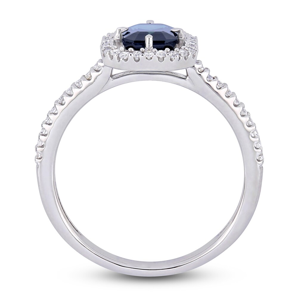 Natural Blue Sapphire Halo Engagement Ring 1/4 ct tw Diamonds 14K White Gold NyMcUfK6