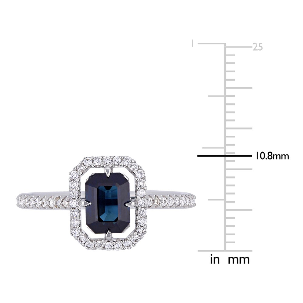 Natural Blue Sapphire Halo Engagement Ring 1/4 ct tw Diamonds 14K White Gold NyMcUfK6