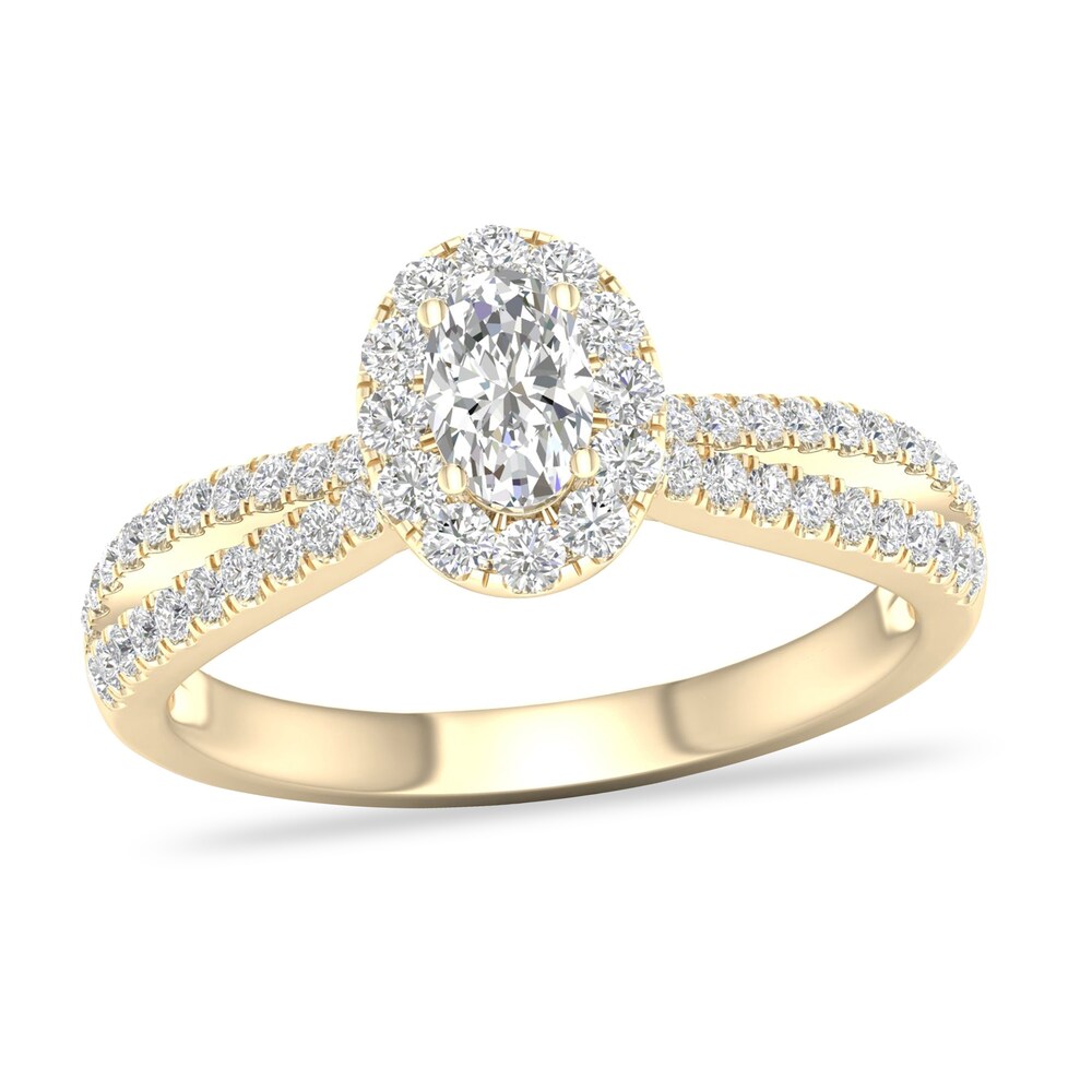 Diamond Ring 3/4 ct tw Oval/Round-cut 14K Yellow Gold OB9pSXnc