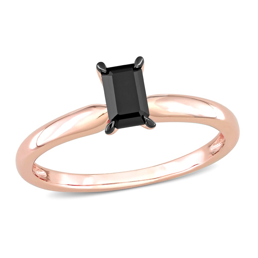 Black Diamond Solitaire Engagement Ring 1/2 ct tw Emerald-cut 14K Rose Gold On4rXone [On4rXone]