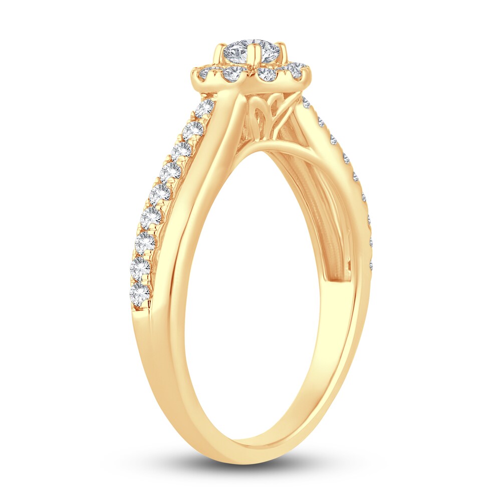 Diamond Halo Ring 1/2 ct tw Round 14K Yellow Gold PFeJKXc0