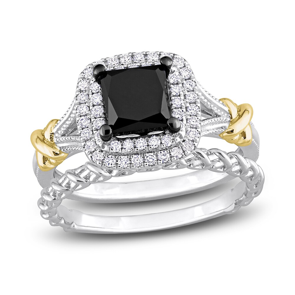 Black & White Diamond Bridal Set 2-1/4 ct tw Princess/Round 14K Two-Tone Gold PtiUUGpL [PtiUUGpL]