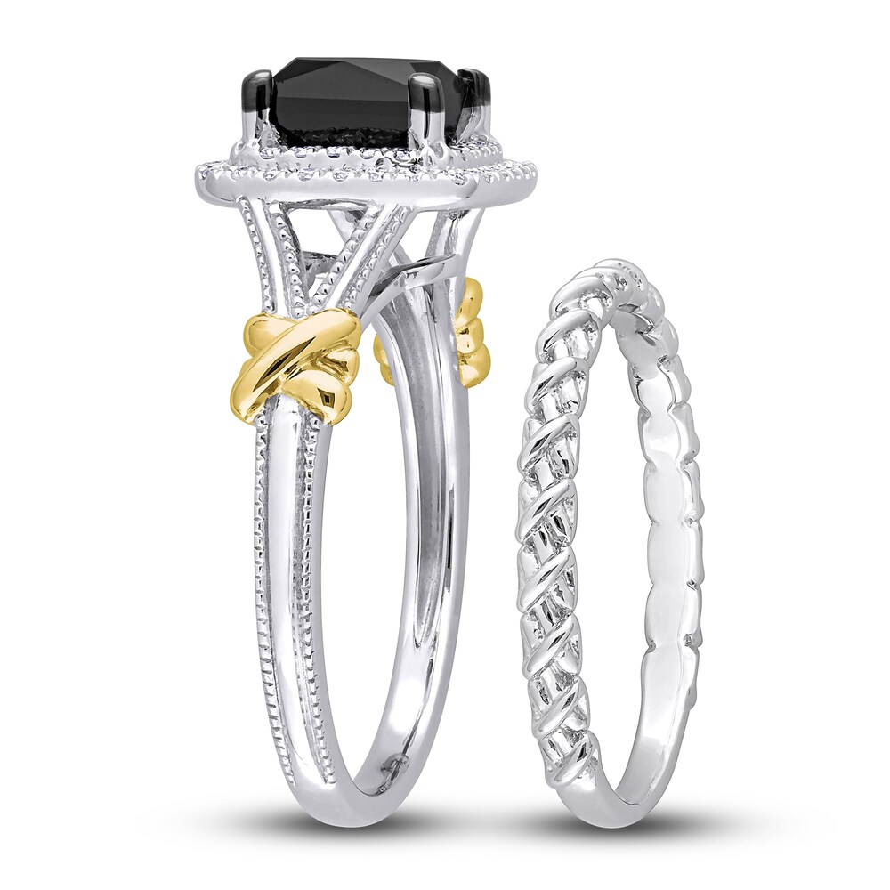 Black & White Diamond Bridal Set 2-1/4 ct tw Princess/Round 14K Two-Tone Gold PtiUUGpL