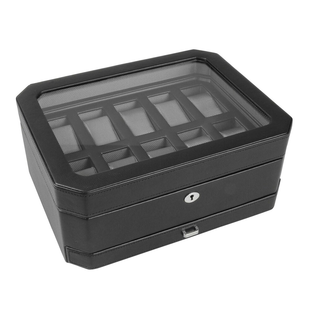 WOLF Windsor 10 Piece Watch Box with Drawer Black Vegan Leather PwVNkF0h [PwVNkF0h]