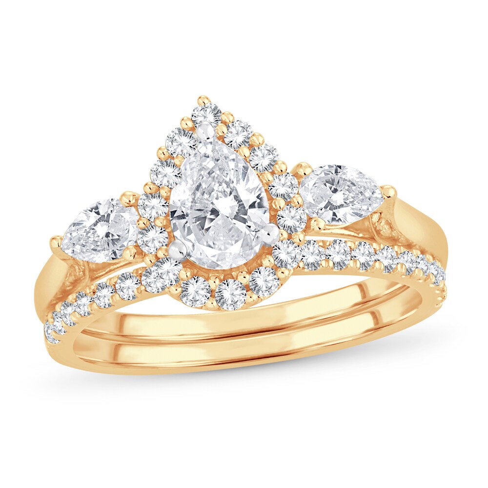 Diamond Bridal Set 1-1/5 ct tw Pear-shaped/Round-cut 14K Yellow Gold QE9EKZ1U