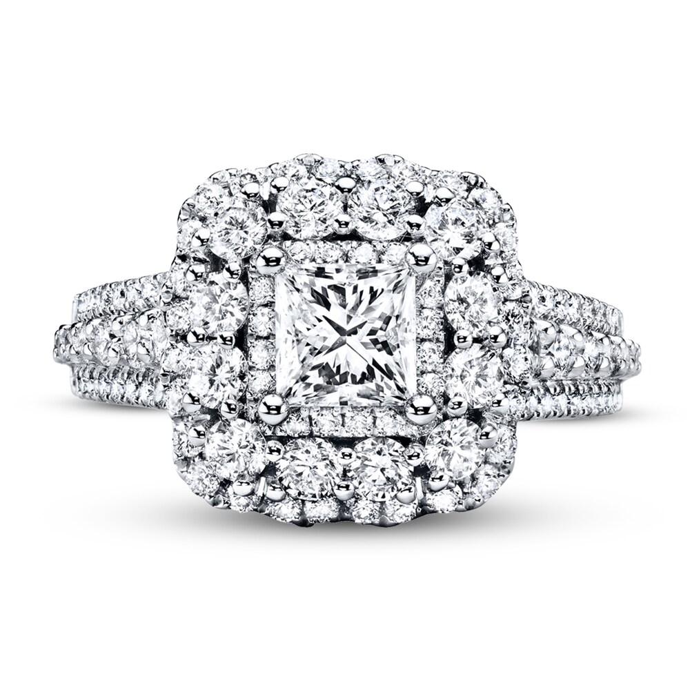 Vera Wang WISH Diamond Engagement Ring 2-1/5 ct tw Round/Princess 14K White Gold QFmFsjv8